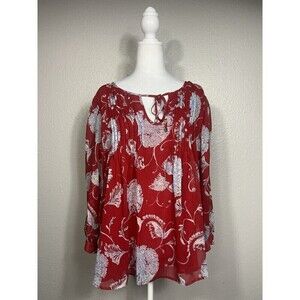 Tommy Hilfiger Women’s Pintuck Red And Blue Floral Blouse Size Large A7